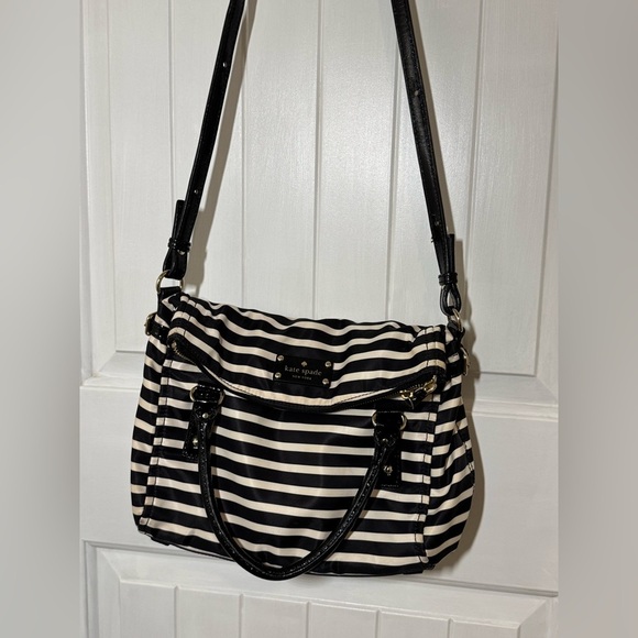 Kate Spade Striped Nylon Leslie Black and White Satchel - Picture 8 of 15